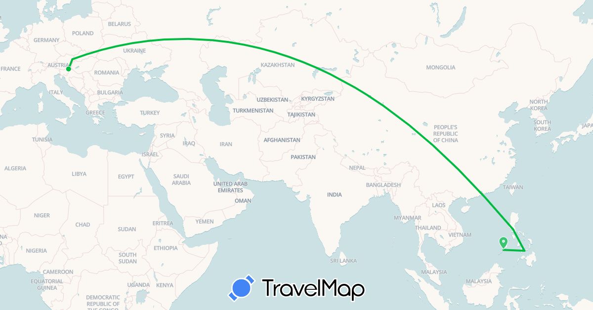 TravelMap itinerary: driving, bus in Austria, Philippines, Slovenia (Asia, Europe)